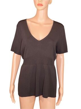 Ann Taylor LOFT NWT Empire Waist Knit Light Brown V-Neck Peplum Ribbed SZ XL